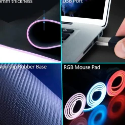 Alfombrilla ratón Gaming XXL con luces LED 80 x 30 cm