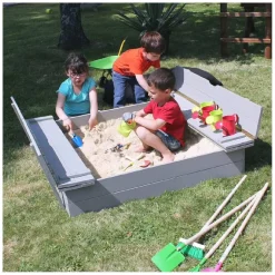 Arenero de madera pretaladrado con tapa-bancos