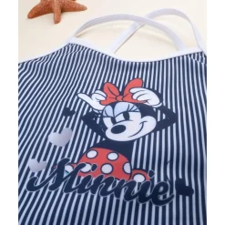 Bañador entero para niña con rayas azul y blanco y estampado de Minnie