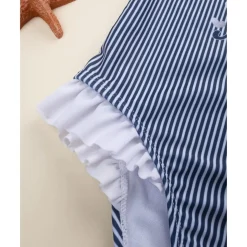 Bañador entero para niña con rayas azul y blanco y estampado de Minnie