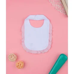 Babero para Niña Blanco y Rosa con Volantes