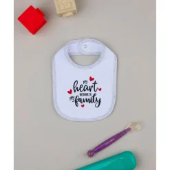 Babero Unisex Blanco y Gris "Family"