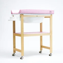 Bañera de Madera Natural Sobrebidé Topos Rosa