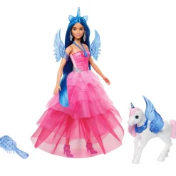Barbie - Muñeca Celebración Zafiro con Vestido Rosa y Unicornio ㅤ