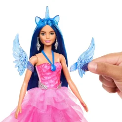 Barbie - Muñeca Celebración Zafiro con Vestido Rosa y Unicornio ㅤ