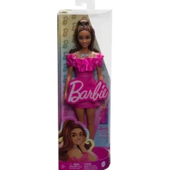 Barbie - Muñeca Fashionista con Vestido Rosa y Pelo Ondulado ㅤ