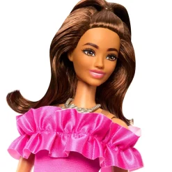 Barbie - Muñeca Fashionista con Vestido Rosa y Pelo Ondulado ㅤ
