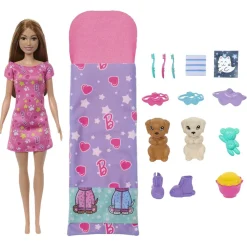 Barbie - Muñeca fiesta de pijamas y cachorro