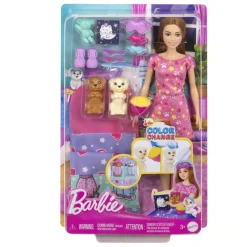 Barbie - Muñeca fiesta de pijamas y cachorro