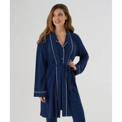 Bata Premamá Azul con Estampado de Puntos