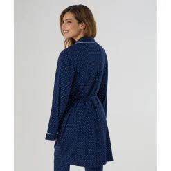 Bata Premamá Azul con Estampado de Puntos