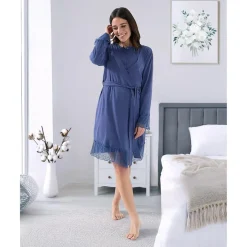 Batín premamá de lactancia azul con encaje