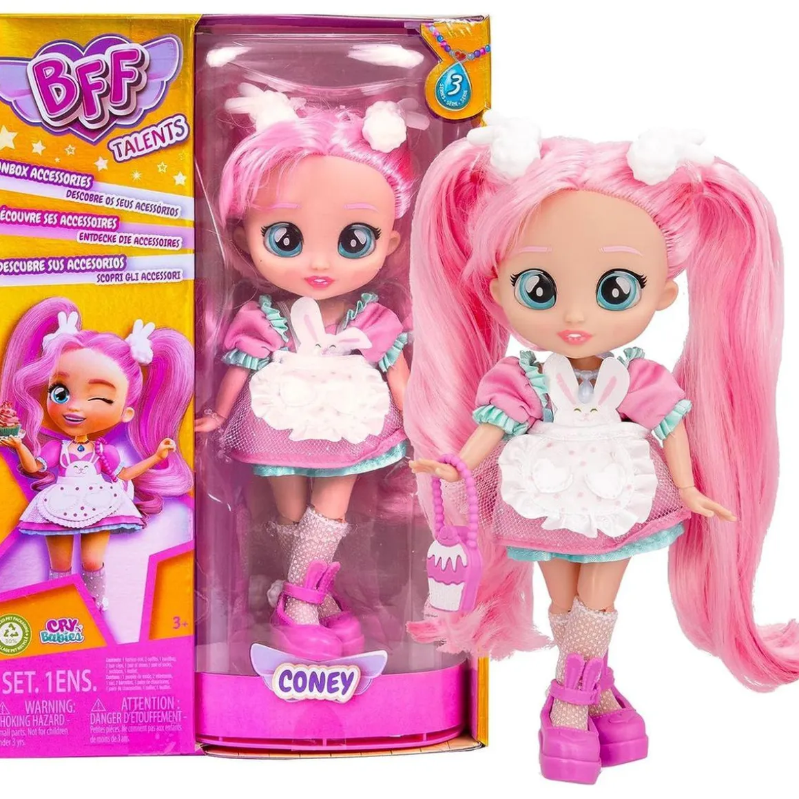 Bebés Llorones - Best Friends Forever Serie 3 Coney con pelo largo y 9 accesorios ㅤ