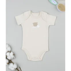 Body de bebé en algodón beige con osito