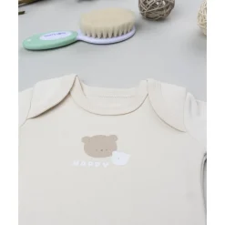 Body de bebé en algodón beige con osito