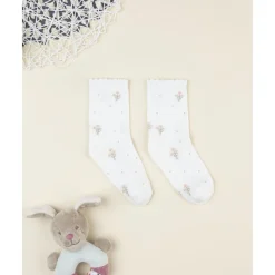 Calcetines niña blancos con flores bordadas