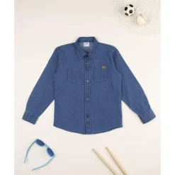 Camisa niño en denim azul con bolsillos