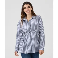 Camisa premamá de popelina a rayas azules y blancas