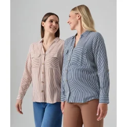 Camisa premamá rayas blancas y azules con bolsillos