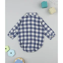 Camisa-body de franela para niño a cuadros blanco y azul