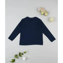 Camiseta azul de manga larga para niño con estampado de oso