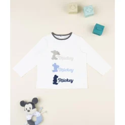 Camiseta blanca de manga larga para niño con Mickey Mouse