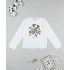 Camiseta blanca niña con bordados florales