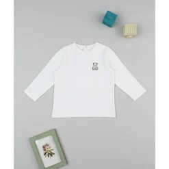 Camiseta básica infantil blanca con parche de osito