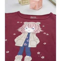 Camiseta burdeos de niña con osito
