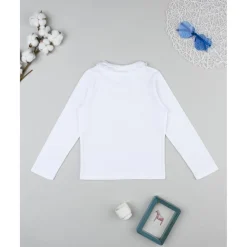 Camiseta cuello alto niña blanca con lazo