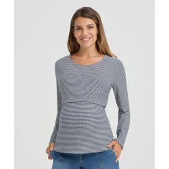 Camiseta de lactancia a rayas azul y blanco