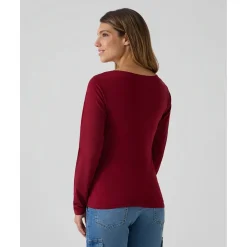 Camiseta de lactancia roja de manga larga en punto elástico