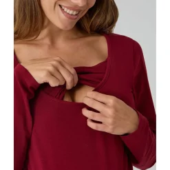 Camiseta de lactancia roja de manga larga en punto elástico