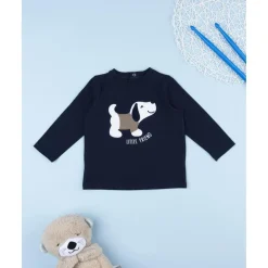 Camiseta de manga larga azul con estampado de perrito