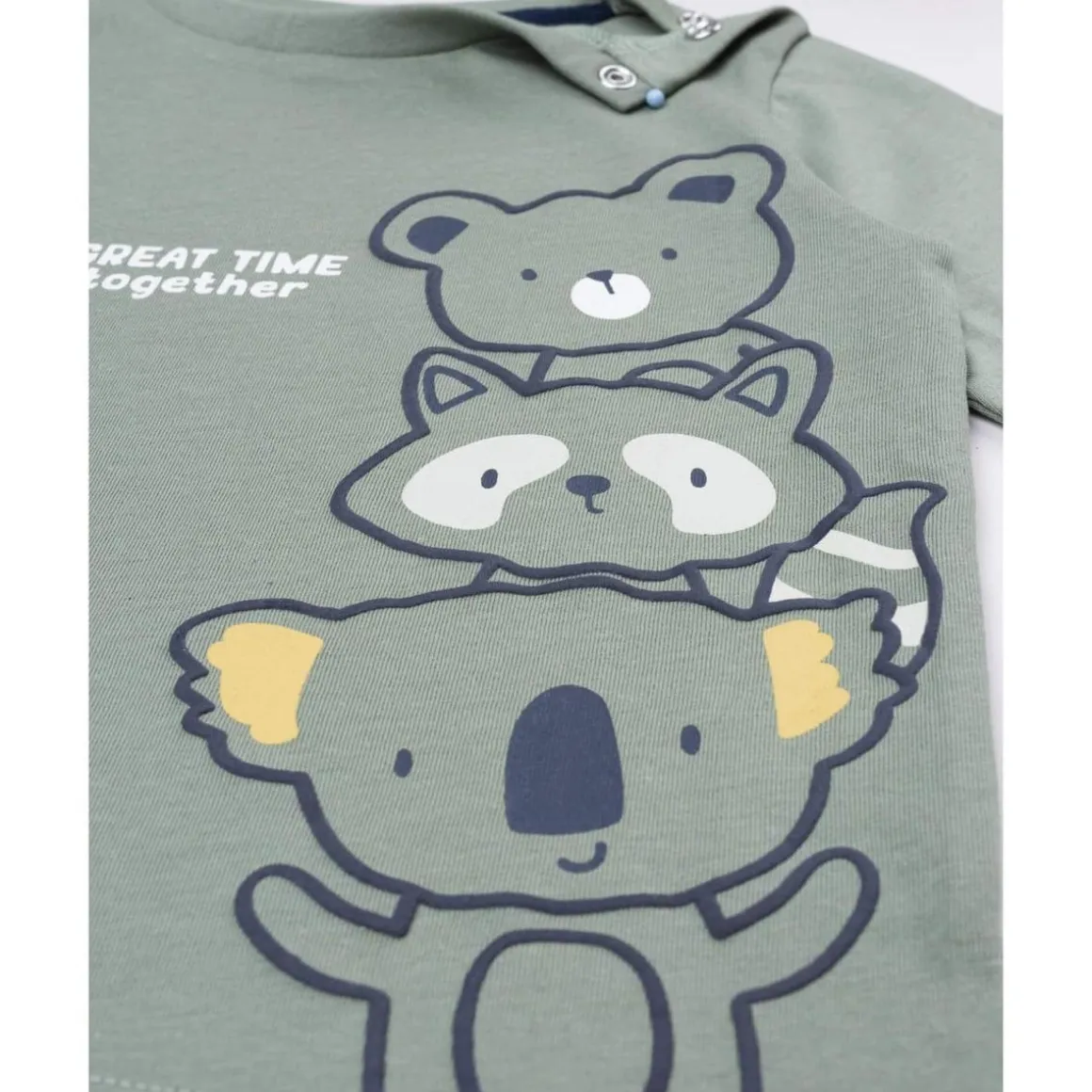 Camiseta de manga larga para niño verde con osito