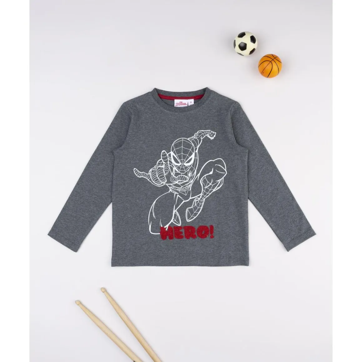 Camiseta de manga larga para niño gris con Spiderman