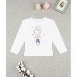 Camiseta de niña blanca con estampado de unicornio