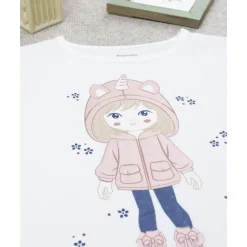 Camiseta de niña blanca con estampado de unicornio