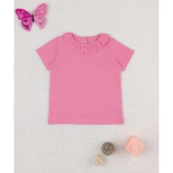 Camiseta de niña rosa con cuello
