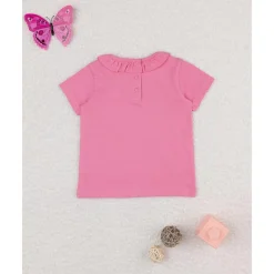 Camiseta de niña rosa con cuello
