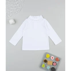 Camiseta niña blanca con cuello fruncido