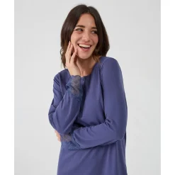 Camisón de maternidad para lactancia azul con encaje