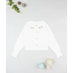 Cardigan blanco con bordados para niña