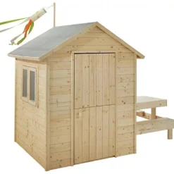 Caseta de madera infantil con mesa de picnic Tiana