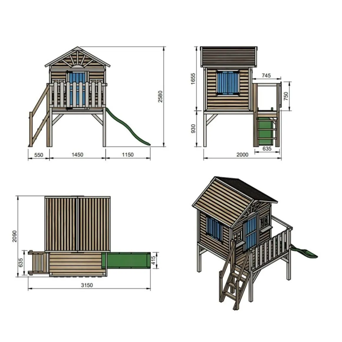 Casita Visby elevada 90 cm Azul