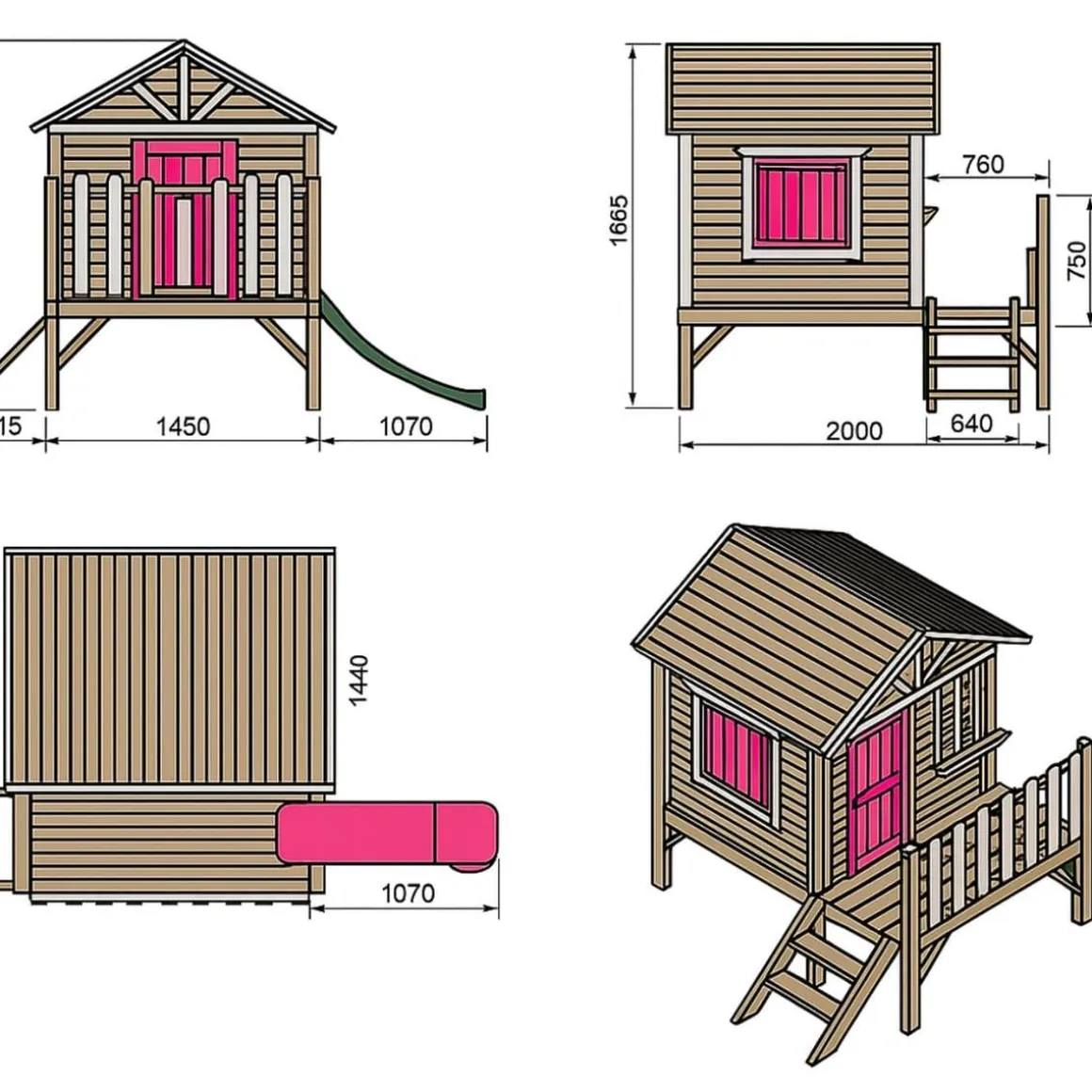 Casita Visby elevada 60 cm Rosa
