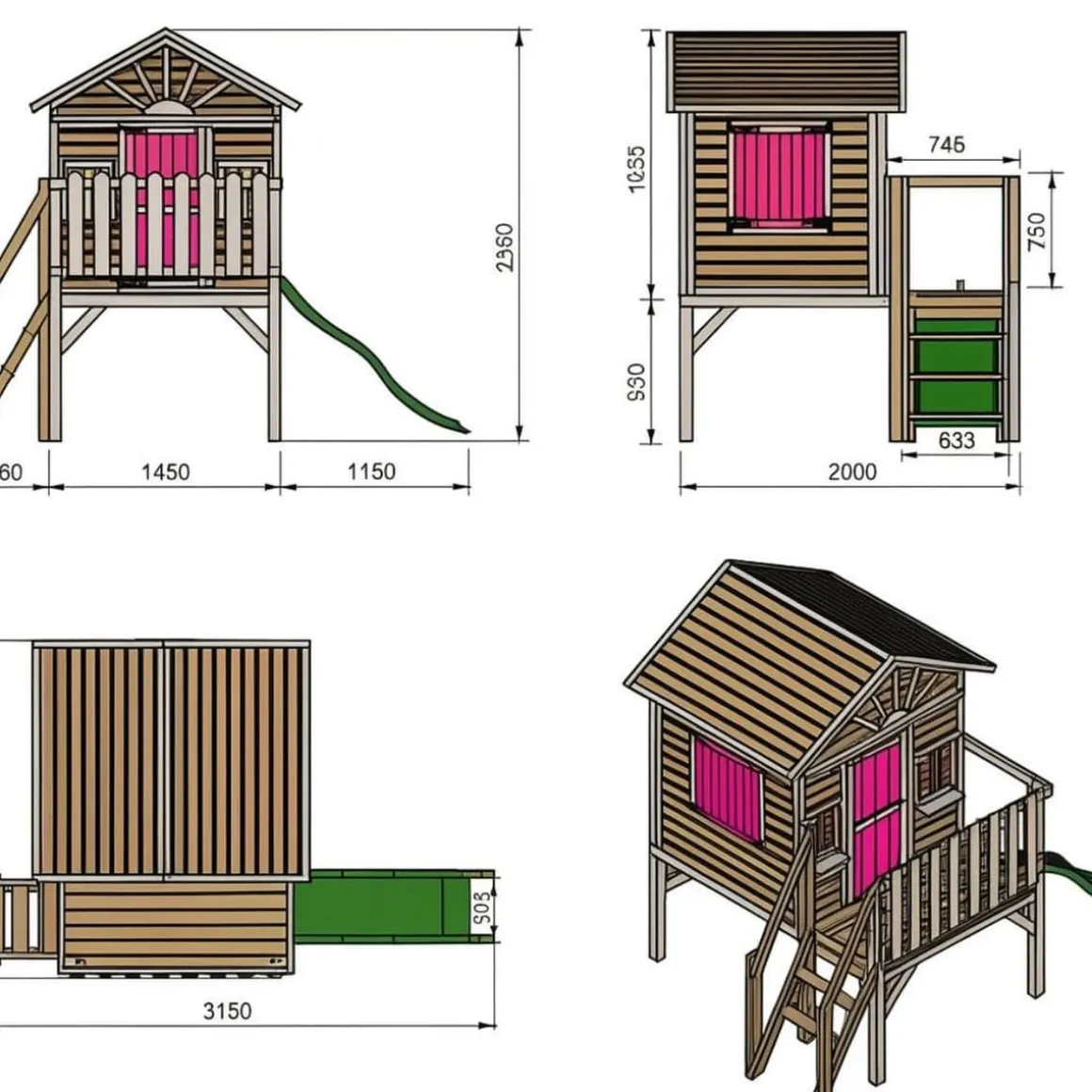 Casita Visby elevada 90 cm Rosa