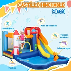 Castillo hinchable 5 en 1 con piscina y tobogán