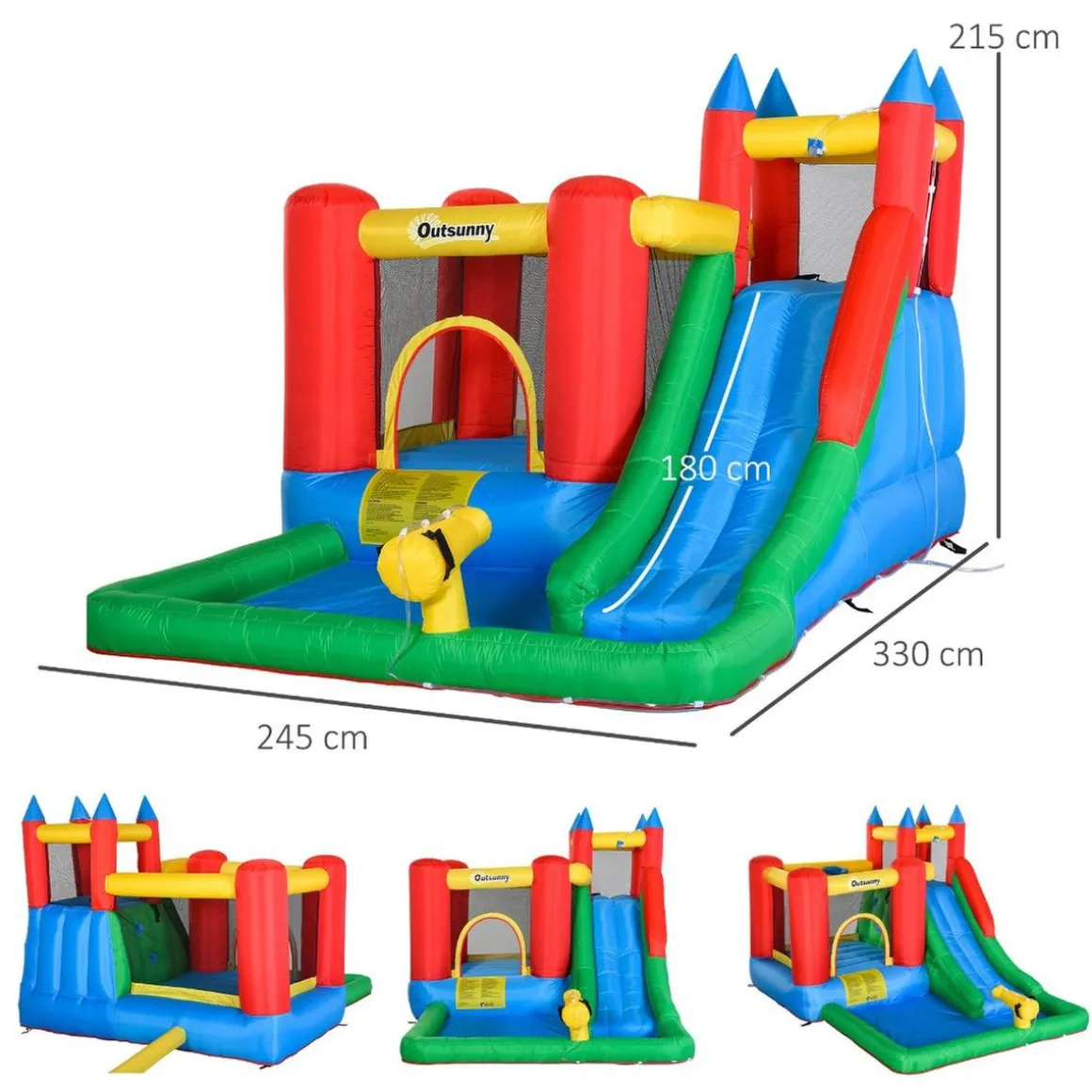 Castillo Hinchable con piscina, tobogán, muro de escalada y cama de salto 330 cm Outsunny