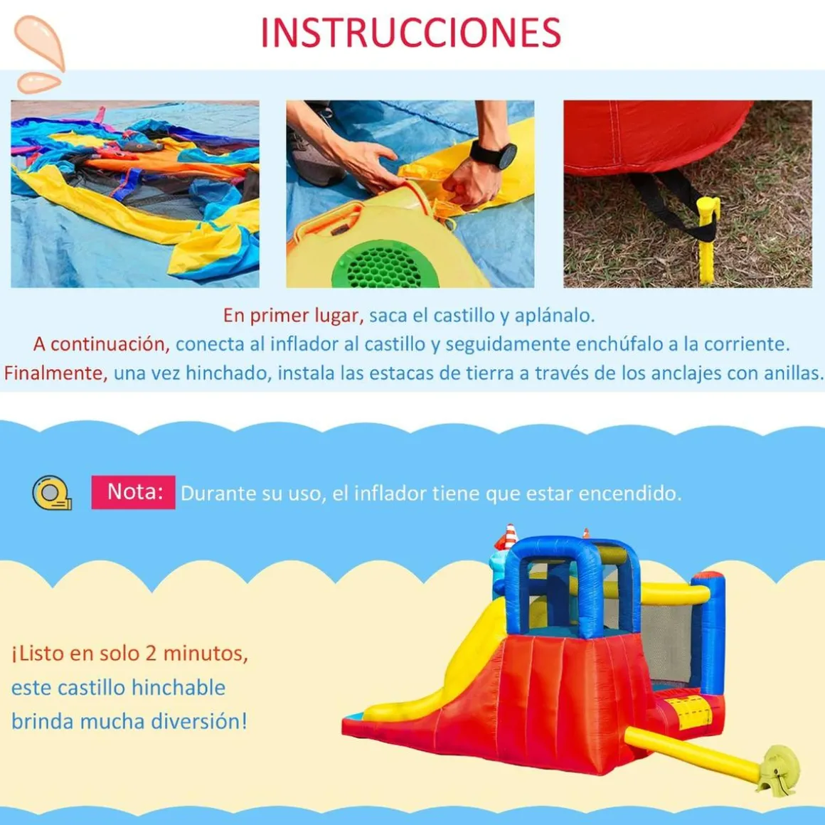 Castillo Hinchable con tobogán 265 cm Outsunny